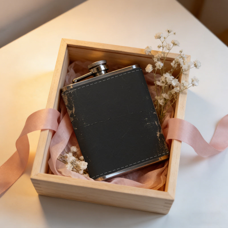 Dark blank vintage framed background 8oz Stainless Steel Whiskey Flask with Fashionable pattern print Design - Portable Outdoor Camping & Hunting Flask, Perfect for Tequila, Whiskey, and Spirits - Unique Father'S Day Christmas Gift