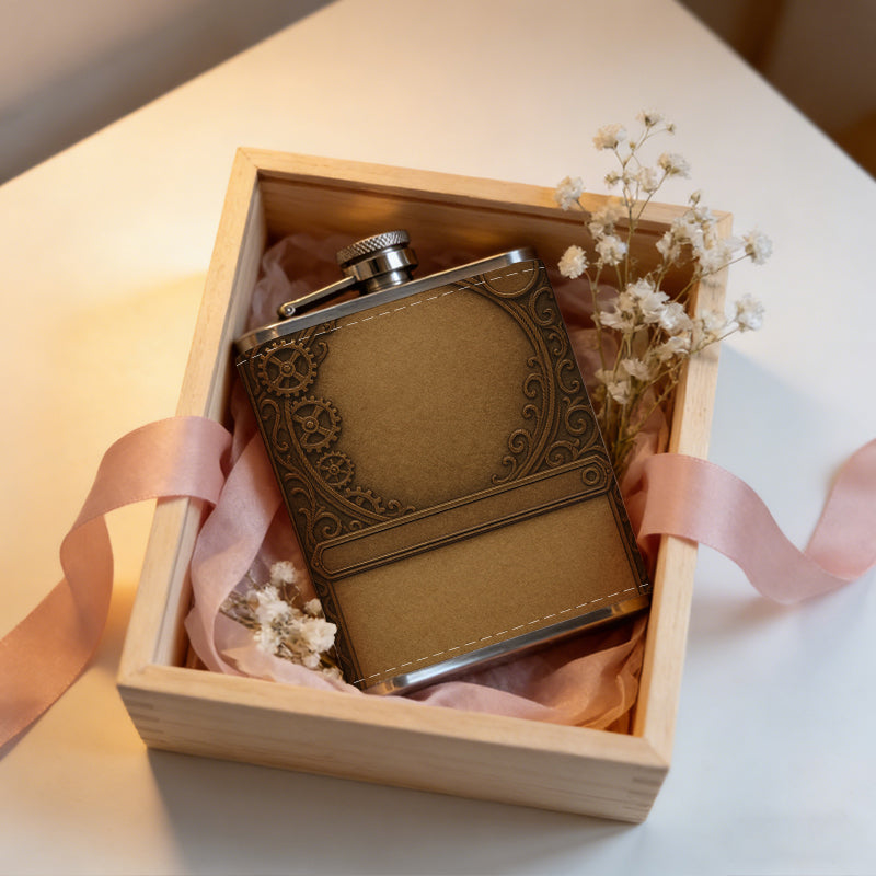 Blank vintage decorative trading card 8oz Stainless Steel Whiskey Flask with Fashionable pattern print Design - Portable Outdoor Camping & Hunting Flask, Perfect for Tequila, Whiskey, and Spirits - Unique Father'S Day Christmas Gift
