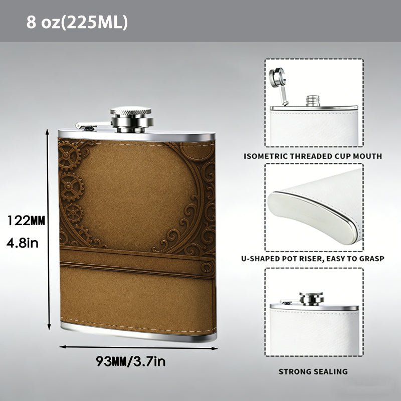Blank vintage decorative trading card 8oz Stainless Steel Whiskey Flask with Fashionable pattern print Design - Portable Outdoor Camping & Hunting Flask, Perfect for Tequila, Whiskey, and Spirits - Unique Father'S Day Christmas Gift