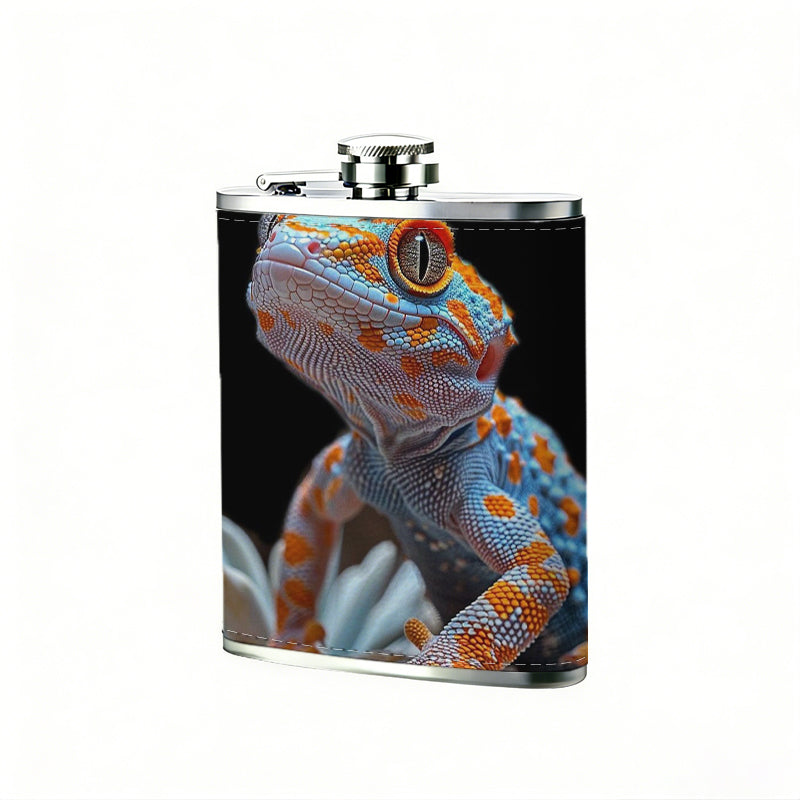 A colorful toy dinosaur 8oz Stainless Steel Whiskey Flask with Fashionable pattern print Design - Portable Outdoor Camping & Hunting Flask, Perfect for Tequila, Whiskey, and Spirits - Unique Father'S Day Christmas Gift