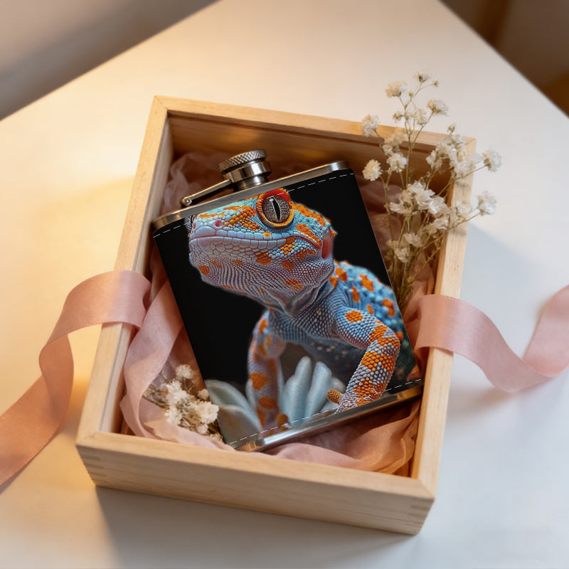 A colorful toy dinosaur 8oz Stainless Steel Whiskey Flask with Fashionable pattern print Design - Portable Outdoor Camping & Hunting Flask, Perfect for Tequila, Whiskey, and Spirits - Unique Father'S Day Christmas Gift
