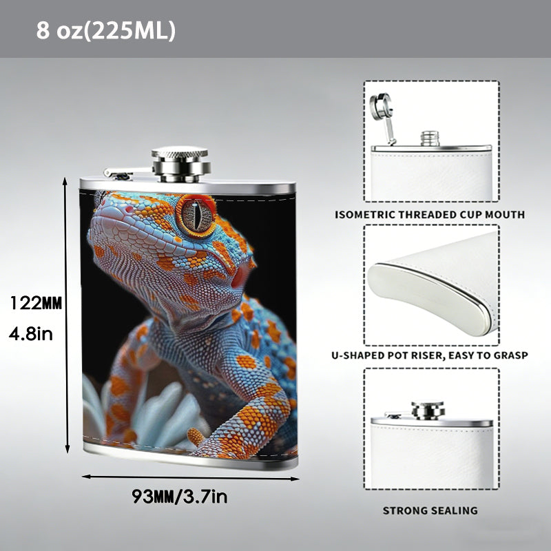 A colorful toy dinosaur 8oz Stainless Steel Whiskey Flask with Fashionable pattern print Design - Portable Outdoor Camping & Hunting Flask, Perfect for Tequila, Whiskey, and Spirits - Unique Father'S Day Christmas Gift