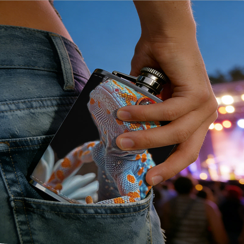 A colorful toy dinosaur 8oz Stainless Steel Whiskey Flask with Fashionable pattern print Design - Portable Outdoor Camping & Hunting Flask, Perfect for Tequila, Whiskey, and Spirits - Unique Father'S Day Christmas Gift