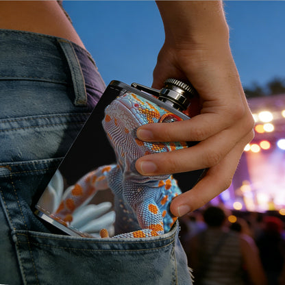 A colorful toy dinosaur 8oz Stainless Steel Whiskey Flask with Fashionable pattern print Design - Portable Outdoor Camping & Hunting Flask, Perfect for Tequila, Whiskey, and Spirits - Unique Father'S Day Christmas Gift