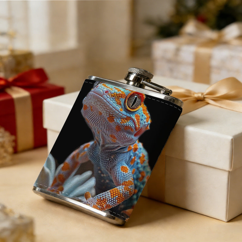 A colorful toy dinosaur 8oz Stainless Steel Whiskey Flask with Fashionable pattern print Design - Portable Outdoor Camping & Hunting Flask, Perfect for Tequila, Whiskey, and Spirits - Unique Father'S Day Christmas Gift