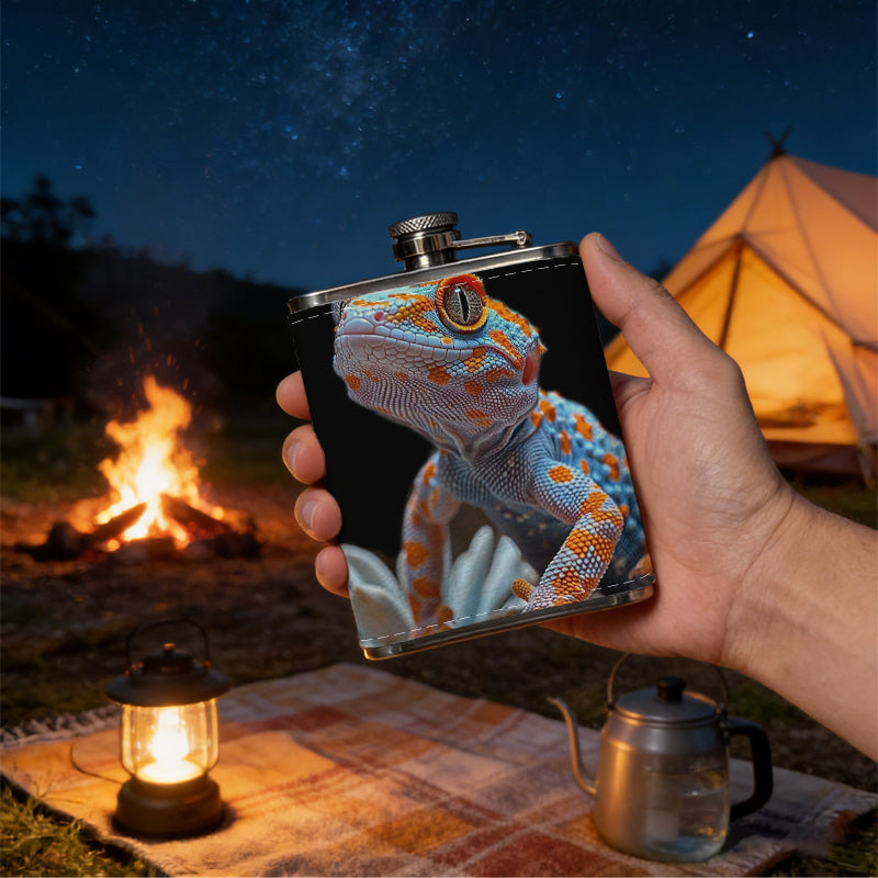 A colorful toy dinosaur 8oz Stainless Steel Whiskey Flask with Fashionable pattern print Design - Portable Outdoor Camping & Hunting Flask, Perfect for Tequila, Whiskey, and Spirits - Unique Father'S Day Christmas Gift