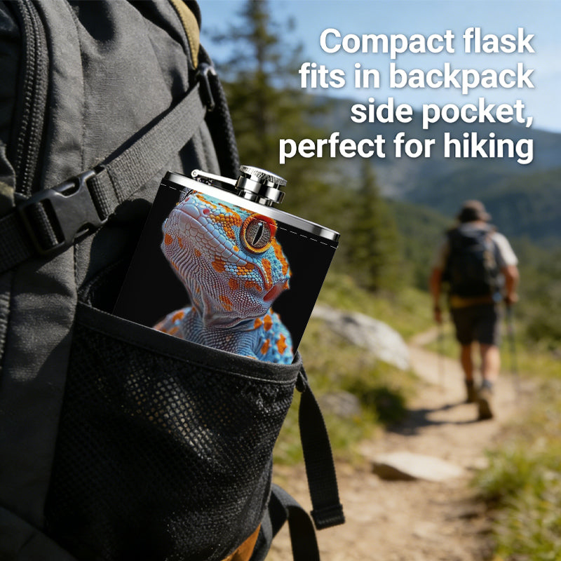 A colorful toy dinosaur 8oz Stainless Steel Whiskey Flask with Fashionable pattern print Design - Portable Outdoor Camping & Hunting Flask, Perfect for Tequila, Whiskey, and Spirits - Unique Father'S Day Christmas Gift