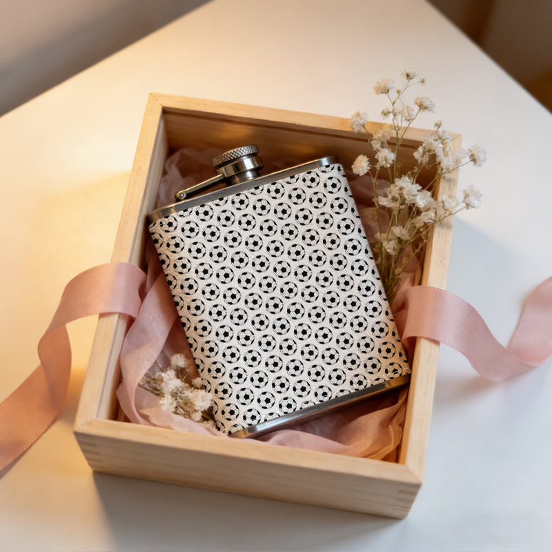Repeating black and white geometric pattern 8oz Stainless Steel Whiskey Flask with Fashionable pattern print Design - Portable Outdoor Camping & Hunting Flask, Perfect for Tequila, Whiskey, and Spirits - Unique Father'S Day Christmas Gift
