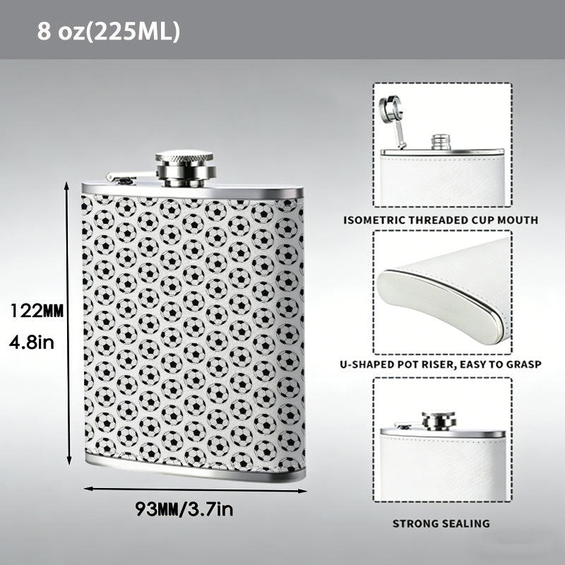 Repeating black and white geometric pattern 8oz Stainless Steel Whiskey Flask with Fashionable pattern print Design - Portable Outdoor Camping & Hunting Flask, Perfect for Tequila, Whiskey, and Spirits - Unique Father'S Day Christmas Gift