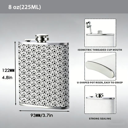 Repeating black and white geometric pattern 8oz Stainless Steel Whiskey Flask with Fashionable pattern print Design - Portable Outdoor Camping & Hunting Flask, Perfect for Tequila, Whiskey, and Spirits - Unique Father'S Day Christmas Gift