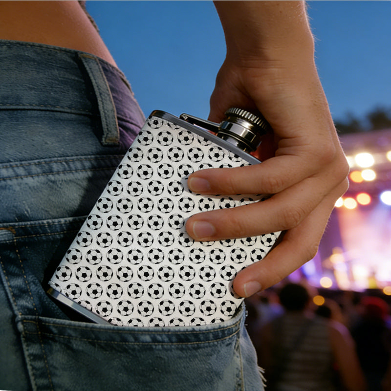 Repeating black and white geometric pattern 8oz Stainless Steel Whiskey Flask with Fashionable pattern print Design - Portable Outdoor Camping & Hunting Flask, Perfect for Tequila, Whiskey, and Spirits - Unique Father'S Day Christmas Gift