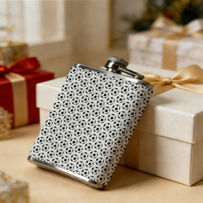 Repeating black and white geometric pattern 8oz Stainless Steel Whiskey Flask with Fashionable pattern print Design - Portable Outdoor Camping & Hunting Flask, Perfect for Tequila, Whiskey, and Spirits - Unique Father'S Day Christmas Gift