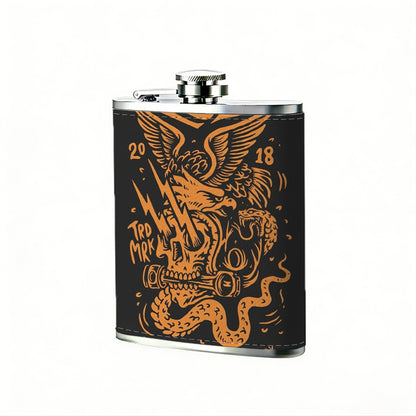 SS with snake and skull patterns 8oz Stainless Steel Whiskey Flask with Fashionable pattern print Design - Portable Outdoor Camping & Hunting Flask, Perfect for Tequila, Whiskey, and Spirits - Unique Father'S Day Christmas Gift