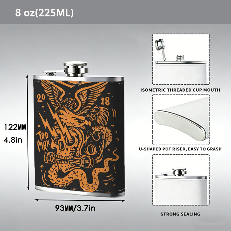 SS with snake and skull patterns 8oz Stainless Steel Whiskey Flask with Fashionable pattern print Design - Portable Outdoor Camping & Hunting Flask, Perfect for Tequila, Whiskey, and Spirits - Unique Father'S Day Christmas Gift