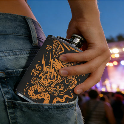 SS with snake and skull patterns 8oz Stainless Steel Whiskey Flask with Fashionable pattern print Design - Portable Outdoor Camping & Hunting Flask, Perfect for Tequila, Whiskey, and Spirits - Unique Father'S Day Christmas Gift