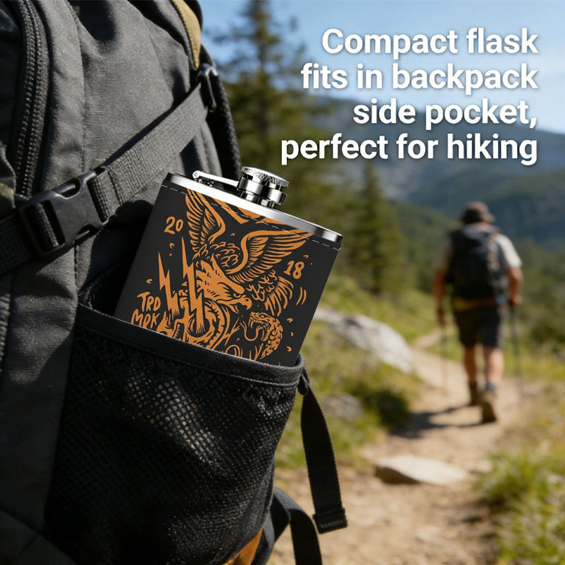 SS with snake and skull patterns 8oz Stainless Steel Whiskey Flask with Fashionable pattern print Design - Portable Outdoor Camping & Hunting Flask, Perfect for Tequila, Whiskey, and Spirits - Unique Father'S Day Christmas Gift