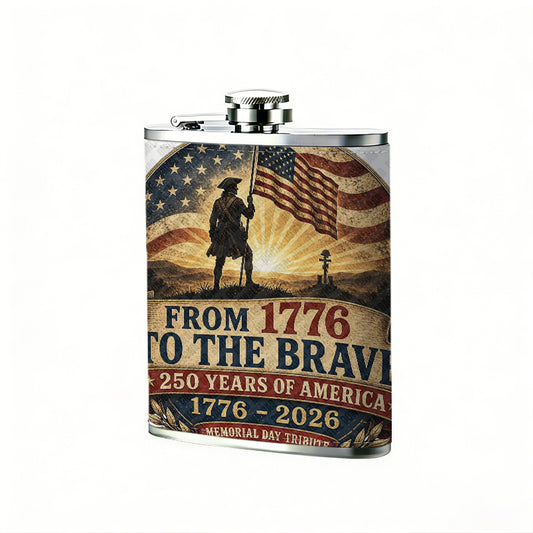 Vintage patriotic US flag soldier badge 8oz Stainless Steel Whiskey Flask with Fashionable pattern print Design - Portable Outdoor Camping & Hunting Flask, Perfect for Tequila, Whiskey, and Spirits - Unique Father'S Day Christmas Gift