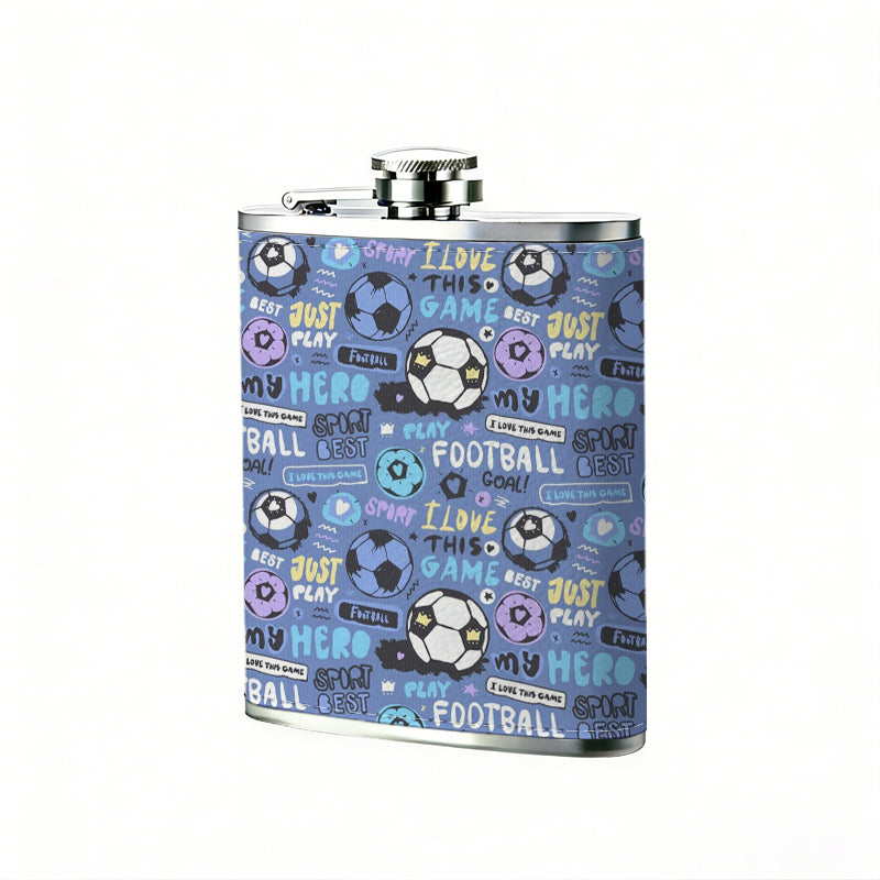 Repeating football soccer pattern 8oz Stainless Steel Whiskey Flask with Fashionable pattern print Design - Portable Outdoor Camping & Hunting Flask, Perfect for Tequila, Whiskey, and Spirits - Unique Father'S Day Christmas Gift