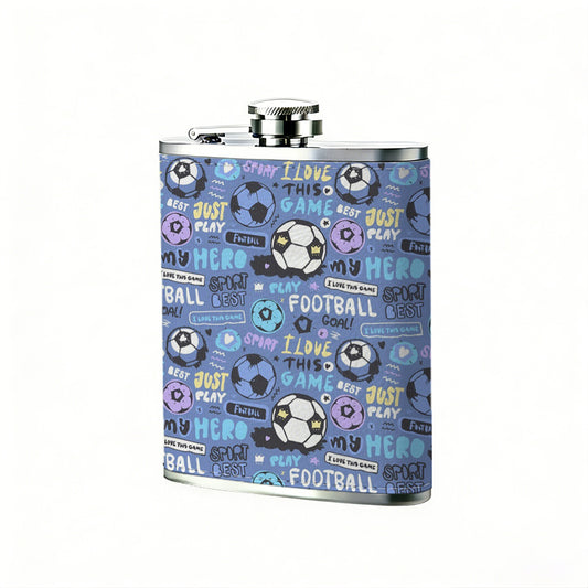 Repeating football soccer pattern 8oz Stainless Steel Whiskey Flask with Fashionable pattern print Design - Portable Outdoor Camping & Hunting Flask, Perfect for Tequila, Whiskey, and Spirits - Unique Father'S Day Christmas Gift