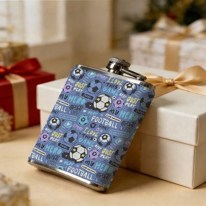 Repeating football soccer pattern 8oz Stainless Steel Whiskey Flask with Fashionable pattern print Design - Portable Outdoor Camping & Hunting Flask, Perfect for Tequila, Whiskey, and Spirits - Unique Father'S Day Christmas Gift