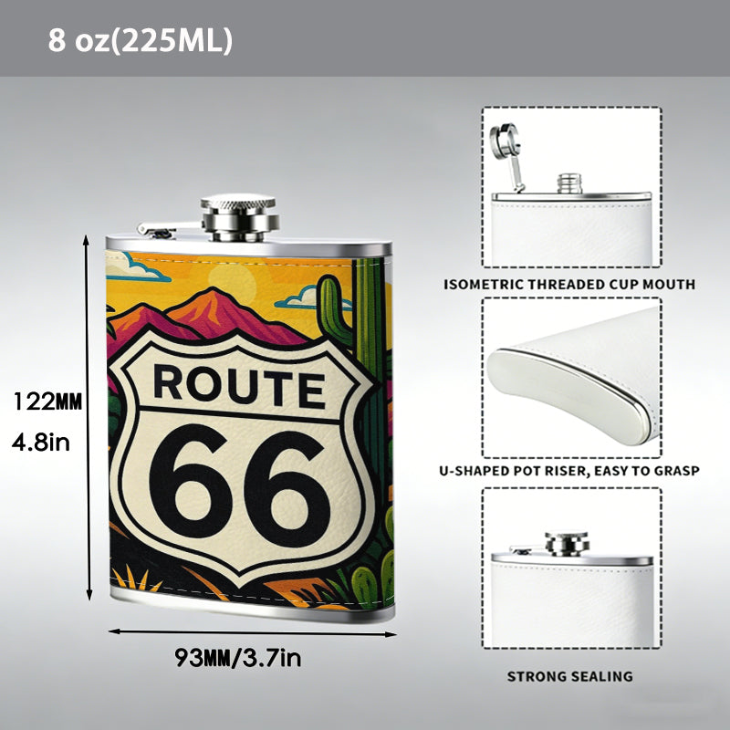 Route 66 desert highway landscape 8oz Stainless Steel Whiskey Flask with Fashionable pattern print Design - Portable Outdoor Camping & Hunting Flask, Perfect for Tequila, Whiskey, and Spirits - Unique Father'S Day Christmas Gift