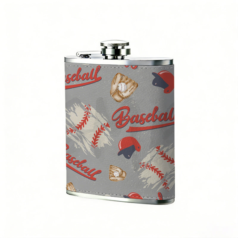 Baseball pattern with bats, helmets and balls 8oz Stainless Steel Whiskey Flask with Fashionable pattern print Design - Portable Outdoor Camping & Hunting Flask, Perfect for Tequila, Whiskey, and Spirits - Unique Father'S Day Christmas Gift