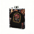 Back of man in skull graphic tee on street 8oz Stainless Steel Whiskey Flask with Fashionable pattern print Design - Portable Outdoor Camping & Hunting Flask, Perfect for Tequila, Whiskey, and Spirits - Unique Father'S Day Christmas Gift