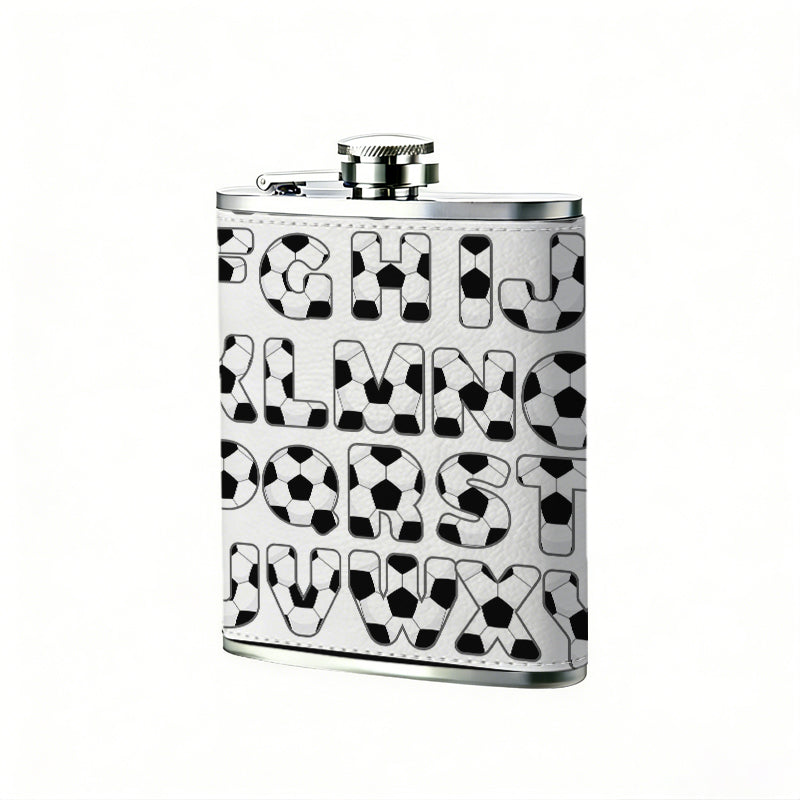 Football patterned English letters 8oz Stainless Steel Whiskey Flask with Fashionable pattern print Design - Portable Outdoor Camping & Hunting Flask, Perfect for Tequila, Whiskey, and Spirits - Unique Father'S Day Christmas Gift