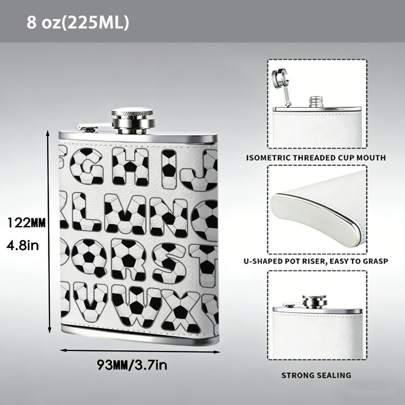 Football patterned English letters 8oz Stainless Steel Whiskey Flask with Fashionable pattern print Design - Portable Outdoor Camping & Hunting Flask, Perfect for Tequila, Whiskey, and Spirits - Unique Father'S Day Christmas Gift