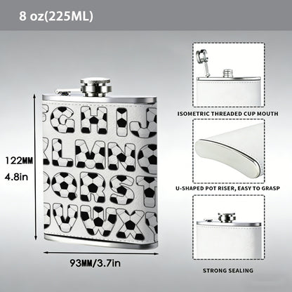 Football patterned English letters 8oz Stainless Steel Whiskey Flask with Fashionable pattern print Design - Portable Outdoor Camping & Hunting Flask, Perfect for Tequila, Whiskey, and Spirits - Unique Father'S Day Christmas Gift
