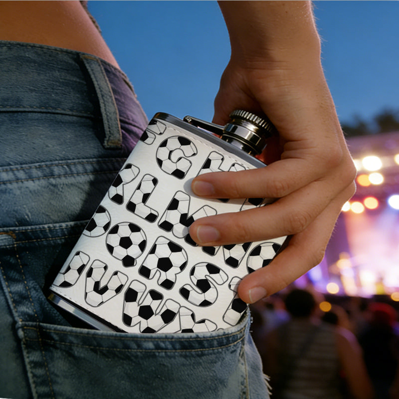 Football patterned English letters 8oz Stainless Steel Whiskey Flask with Fashionable pattern print Design - Portable Outdoor Camping & Hunting Flask, Perfect for Tequila, Whiskey, and Spirits - Unique Father'S Day Christmas Gift