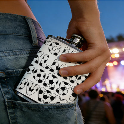 Football patterned English letters 8oz Stainless Steel Whiskey Flask with Fashionable pattern print Design - Portable Outdoor Camping & Hunting Flask, Perfect for Tequila, Whiskey, and Spirits - Unique Father'S Day Christmas Gift