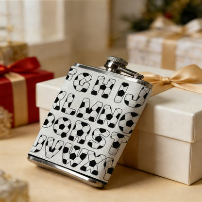 Football patterned English letters 8oz Stainless Steel Whiskey Flask with Fashionable pattern print Design - Portable Outdoor Camping & Hunting Flask, Perfect for Tequila, Whiskey, and Spirits - Unique Father'S Day Christmas Gift