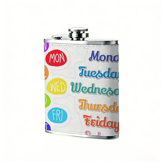 Colorful days of the week stickers 8oz Stainless Steel Whiskey Flask with Fashionable pattern print Design - Portable Outdoor Camping & Hunting Flask, Perfect for Tequila, Whiskey, and Spirits - Unique Father'S Day Christmas Gift
