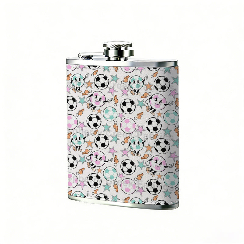 Seamless soccer balls pattern 8oz Stainless Steel Whiskey Flask with Fashionable pattern print Design - Portable Outdoor Camping & Hunting Flask, Perfect for Tequila, Whiskey, and Spirits - Unique Father'S Day Christmas Gift