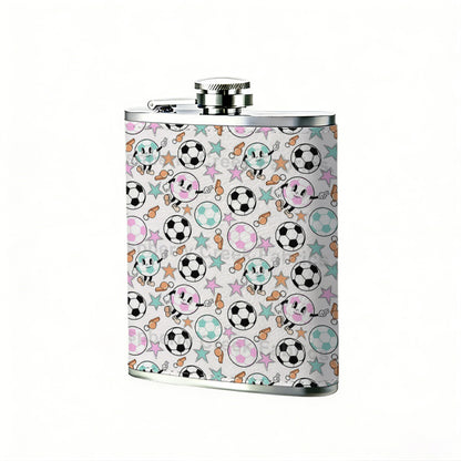 Seamless soccer balls pattern 8oz Stainless Steel Whiskey Flask with Fashionable pattern print Design - Portable Outdoor Camping & Hunting Flask, Perfect for Tequila, Whiskey, and Spirits - Unique Father'S Day Christmas Gift