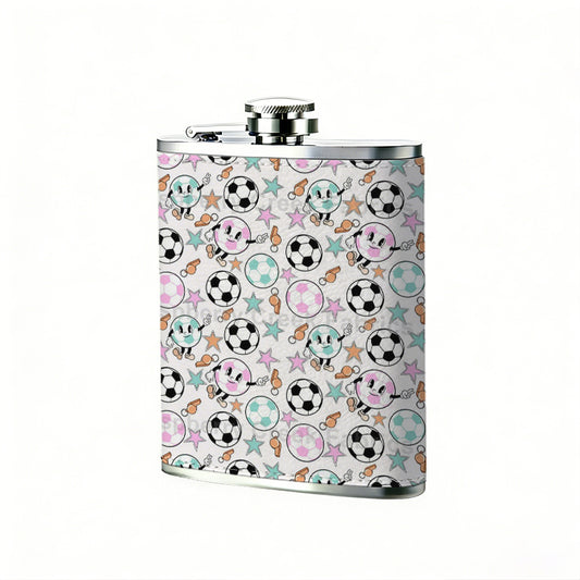 Seamless soccer balls pattern 8oz Stainless Steel Whiskey Flask with Fashionable pattern print Design - Portable Outdoor Camping & Hunting Flask, Perfect for Tequila, Whiskey, and Spirits - Unique Father'S Day Christmas Gift