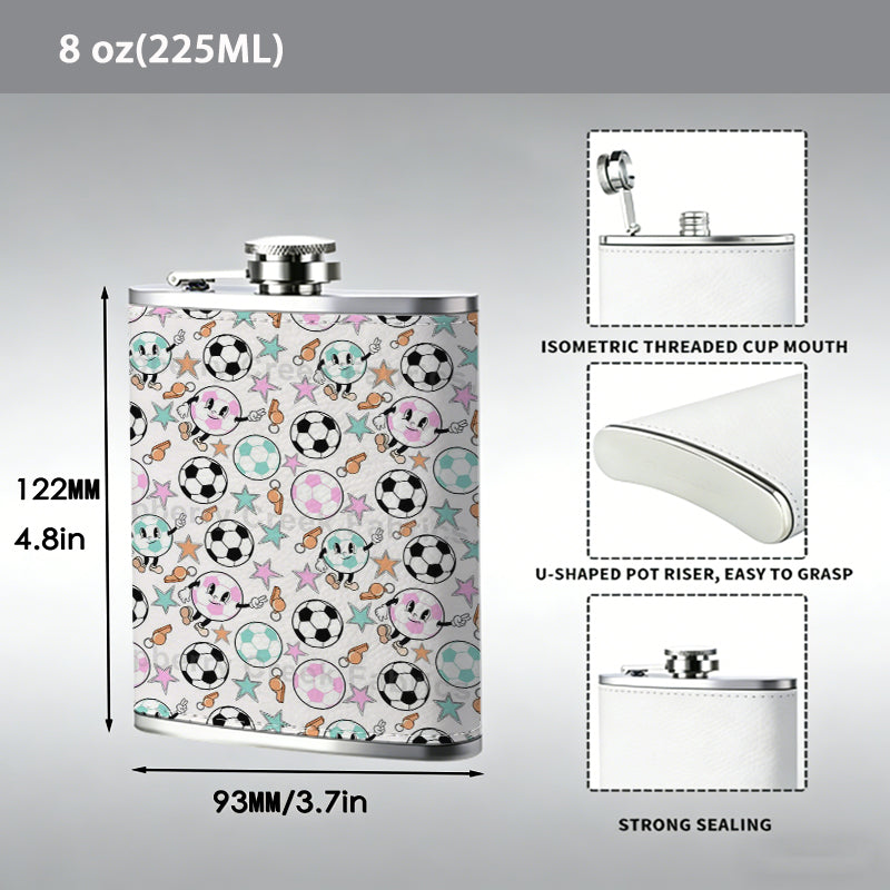 Seamless soccer balls pattern 8oz Stainless Steel Whiskey Flask with Fashionable pattern print Design - Portable Outdoor Camping & Hunting Flask, Perfect for Tequila, Whiskey, and Spirits - Unique Father'S Day Christmas Gift