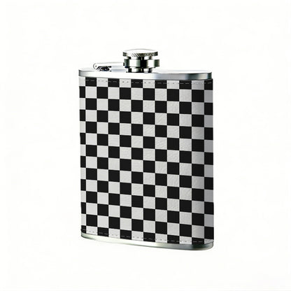 Black and white checkerboard pattern 8oz Stainless Steel Whiskey Flask with Fashionable pattern print Design - Portable Outdoor Camping & Hunting Flask, Perfect for Tequila, Whiskey, and Spirits - Unique Father'S Day Christmas Gift