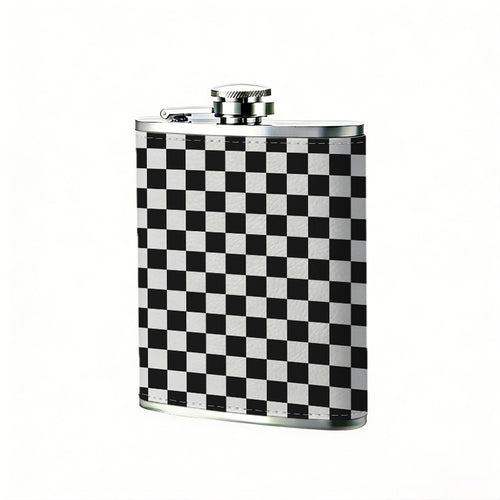 Black and white checkerboard pattern 8oz Stainless Steel Whiskey Flask with Fashionable pattern print Design - Portable Outdoor Camping & Hunting Flask, Perfect for Tequila, Whiskey, and Spirits - Unique Father'S Day Christmas Gift