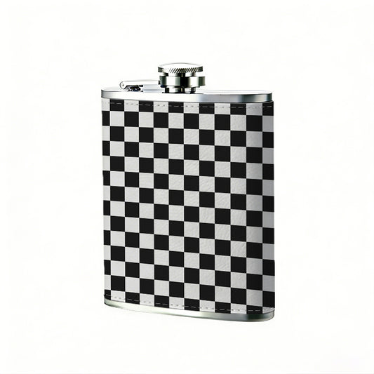 Black and white checkerboard pattern 8oz Stainless Steel Whiskey Flask with Fashionable pattern print Design - Portable Outdoor Camping & Hunting Flask, Perfect for Tequila, Whiskey, and Spirits - Unique Father'S Day Christmas Gift