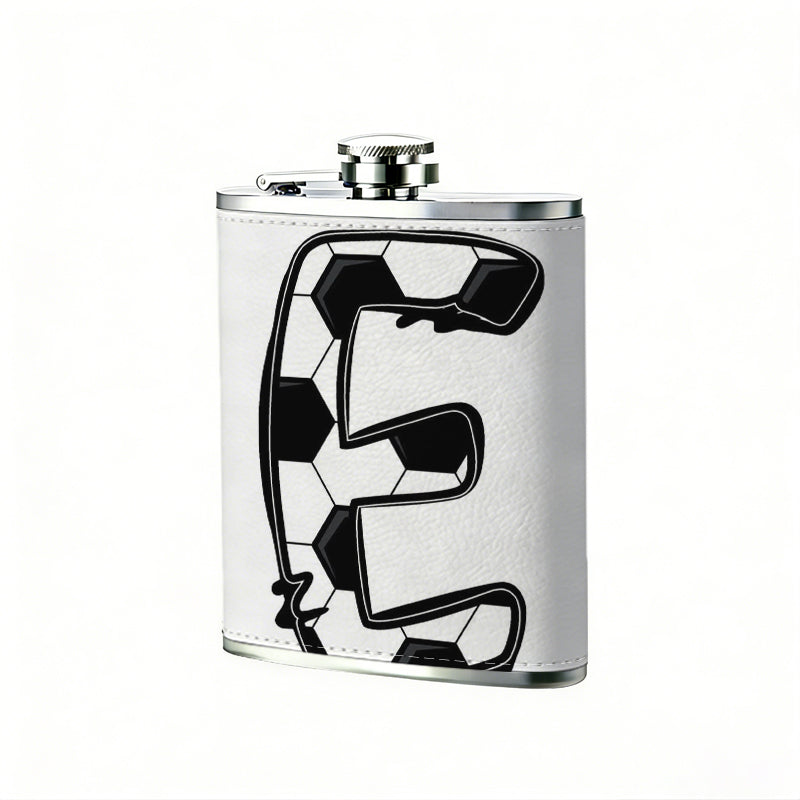 Letter E with soccer pattern 8oz Stainless Steel Whiskey Flask with Fashionable pattern print Design - Portable Outdoor Camping & Hunting Flask, Perfect for Tequila, Whiskey, and Spirits - Unique Father'S Day Christmas Gift