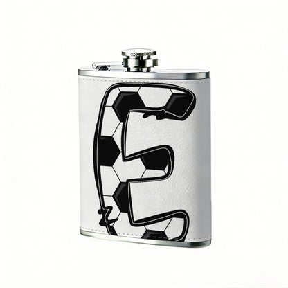 Letter E with soccer pattern 8oz Stainless Steel Whiskey Flask with Fashionable pattern print Design - Portable Outdoor Camping & Hunting Flask, Perfect for Tequila, Whiskey, and Spirits - Unique Father'S Day Christmas Gift