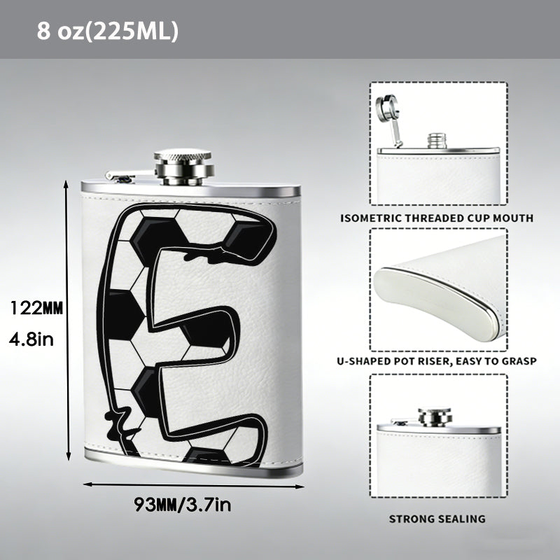Letter E with soccer pattern 8oz Stainless Steel Whiskey Flask with Fashionable pattern print Design - Portable Outdoor Camping & Hunting Flask, Perfect for Tequila, Whiskey, and Spirits - Unique Father'S Day Christmas Gift