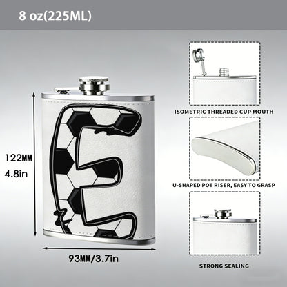 Letter E with soccer pattern 8oz Stainless Steel Whiskey Flask with Fashionable pattern print Design - Portable Outdoor Camping & Hunting Flask, Perfect for Tequila, Whiskey, and Spirits - Unique Father'S Day Christmas Gift