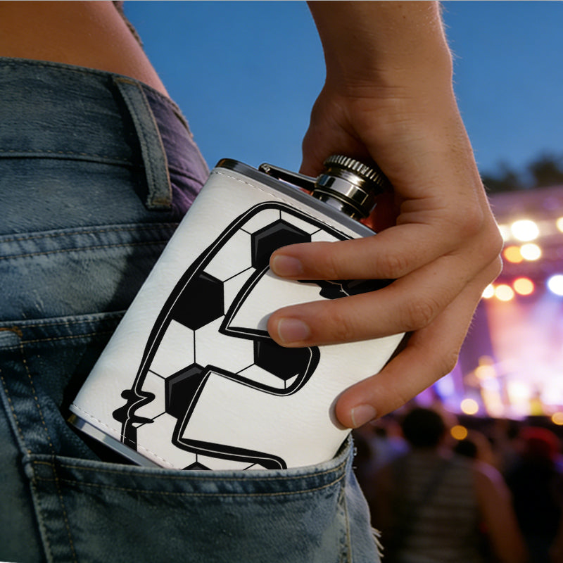 Letter E with soccer pattern 8oz Stainless Steel Whiskey Flask with Fashionable pattern print Design - Portable Outdoor Camping & Hunting Flask, Perfect for Tequila, Whiskey, and Spirits - Unique Father'S Day Christmas Gift