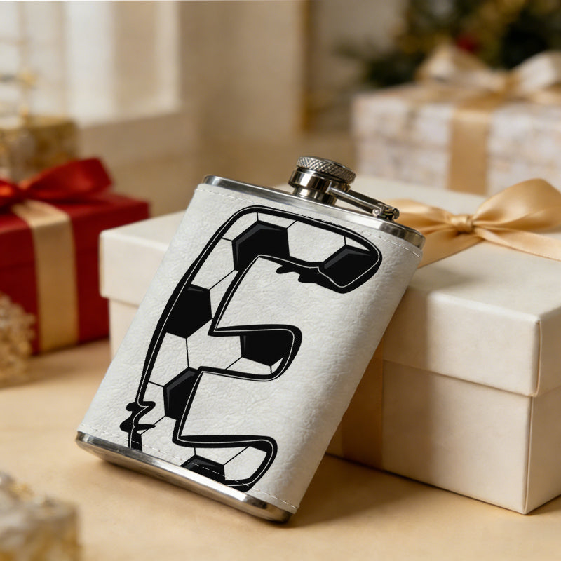Letter E with soccer pattern 8oz Stainless Steel Whiskey Flask with Fashionable pattern print Design - Portable Outdoor Camping & Hunting Flask, Perfect for Tequila, Whiskey, and Spirits - Unique Father'S Day Christmas Gift