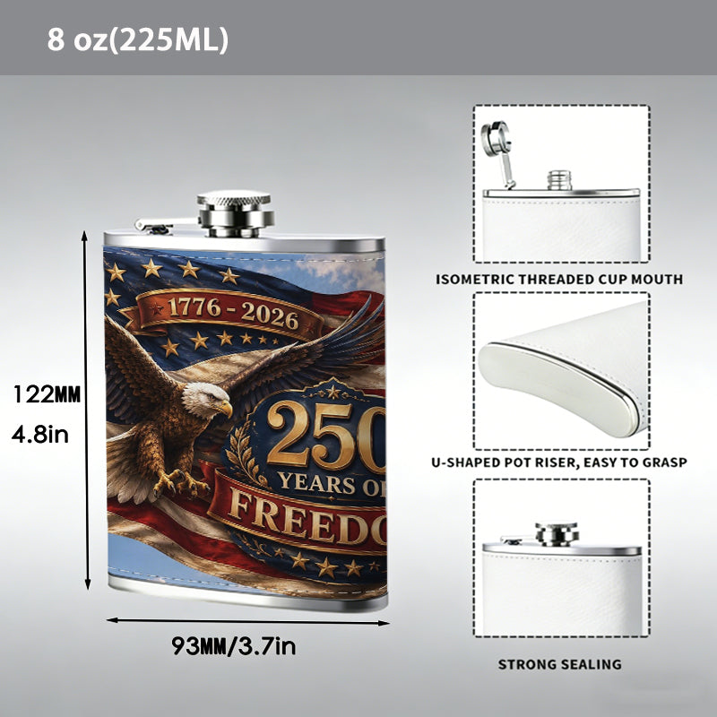 American flag with bald eagle and text 8oz Stainless Steel Whiskey Flask with Fashionable pattern print Design - Portable Outdoor Camping & Hunting Flask, Perfect for Tequila, Whiskey, and Spirits - Unique Father'S Day Christmas Gift