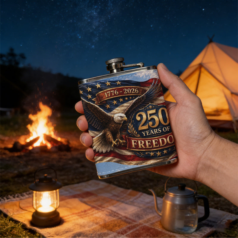 American flag with bald eagle and text 8oz Stainless Steel Whiskey Flask with Fashionable pattern print Design - Portable Outdoor Camping & Hunting Flask, Perfect for Tequila, Whiskey, and Spirits - Unique Father'S Day Christmas Gift