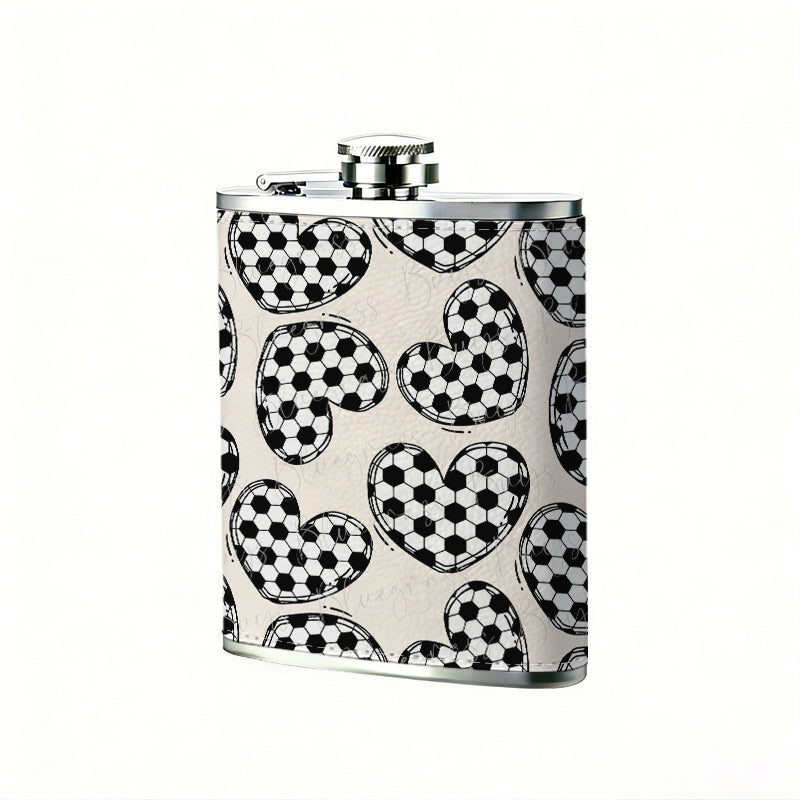 Soccer textured heart patterns 8oz Stainless Steel Whiskey Flask with Fashionable pattern print Design - Portable Outdoor Camping & Hunting Flask, Perfect for Tequila, Whiskey, and Spirits - Unique Father'S Day Christmas Gift